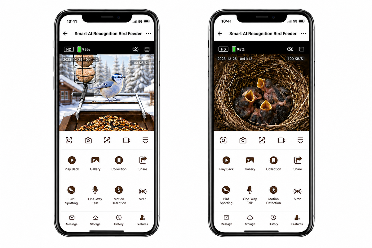 Vogelbeobachtung per App – Smartphone mit Live-Ansicht der Gartenvögel