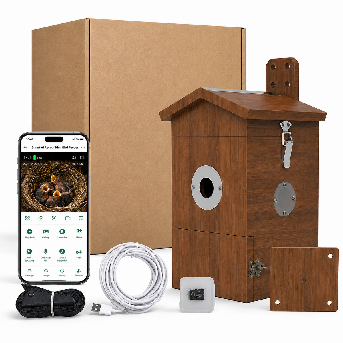 Vogelhaus mit Kamera – Live-Vogelbeobachtung per Smartphone Komplettset mit Zubehör